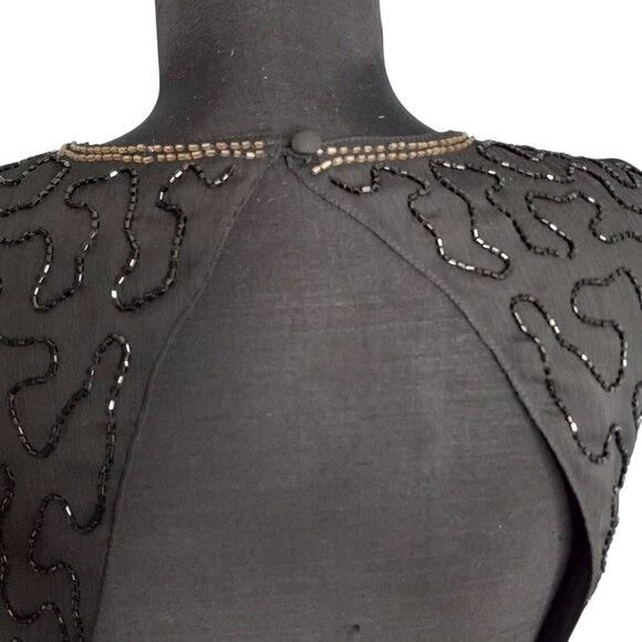 ASOS Size 2 Petite Dress Little Black Embroidered Sleeveless Floral Sequin Beads - Picture 7 of 10